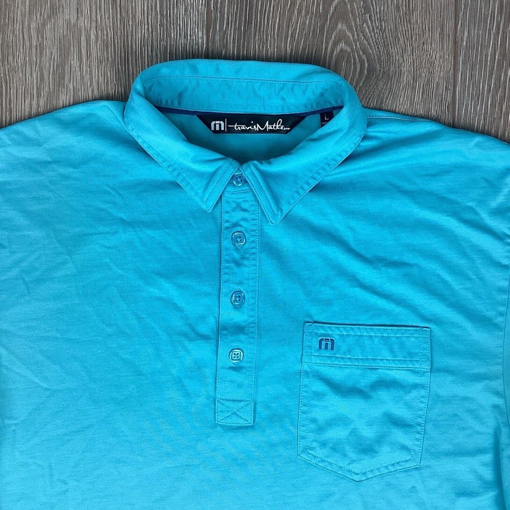 Travis Matthew Men's‎ Active Golf Short Sleeve Blue Shirt Button L FLAW